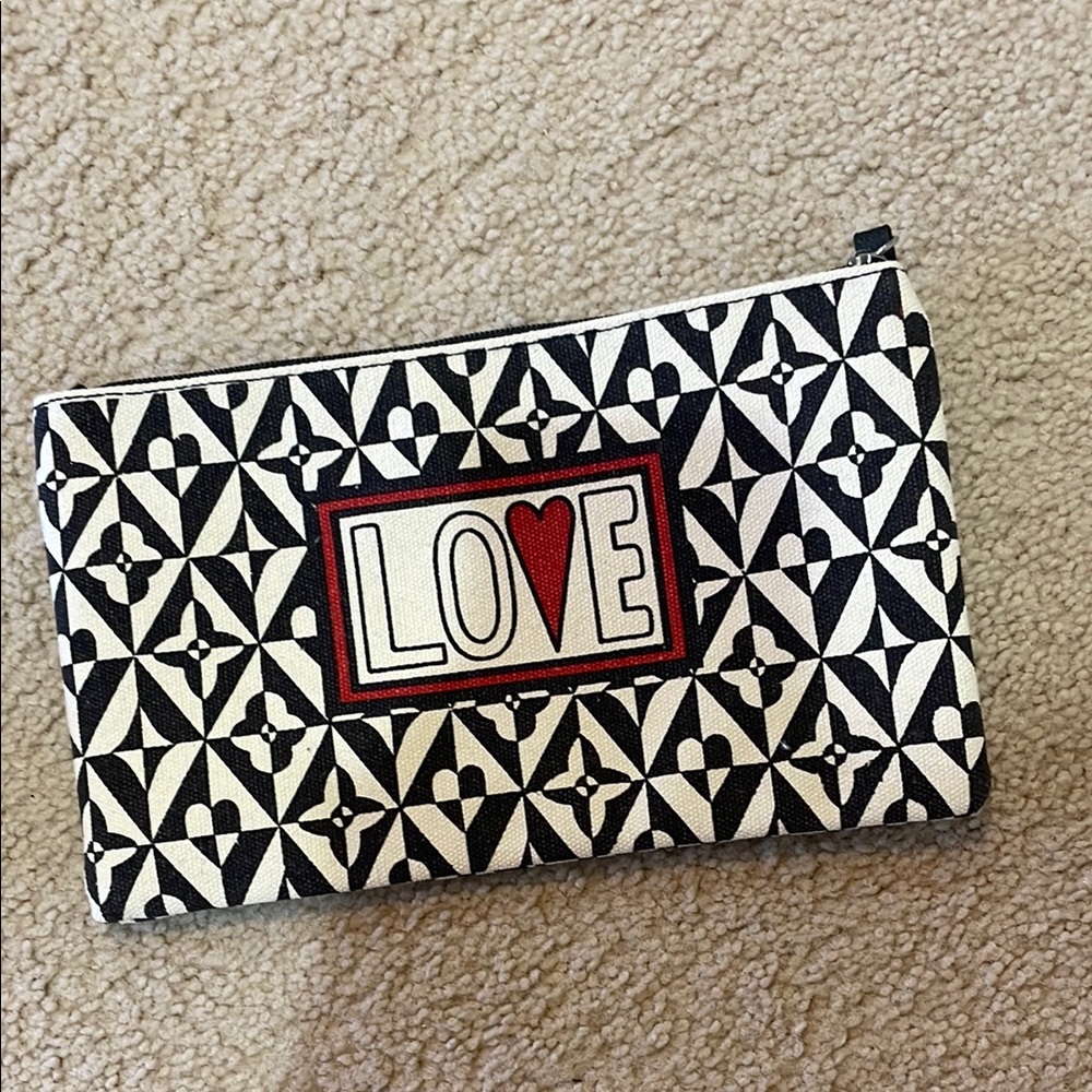 Brighton Black and White Patterned Pouch with Red Love Patch